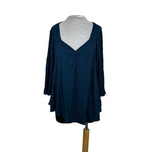 Lane Bryant Blue Ribbed V-Neck Swing Top 18/20 Long Sleeve Womens Plus Size